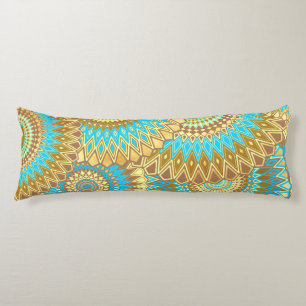 Coussins Longs Mandala superposé bleu marron or