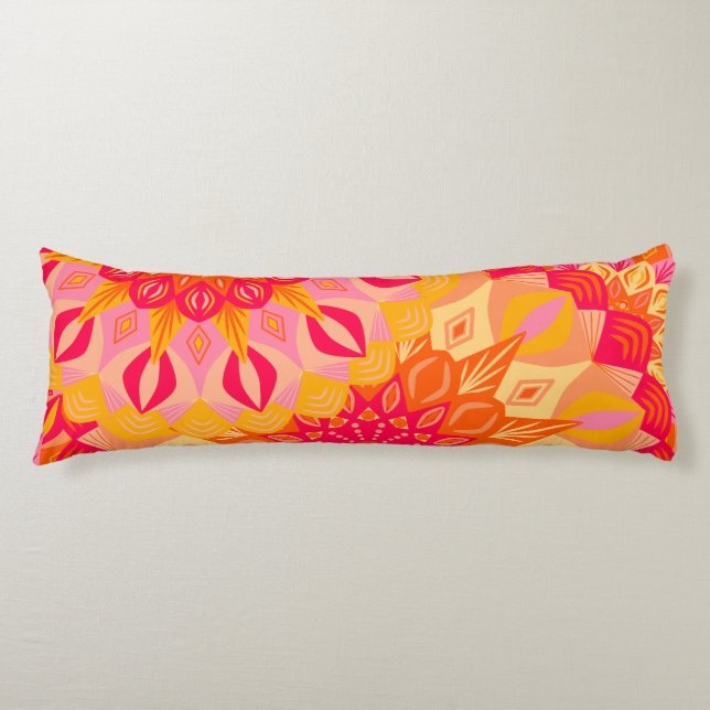 Coussins Longs Mandala superposé orange rose jaune (Devant)