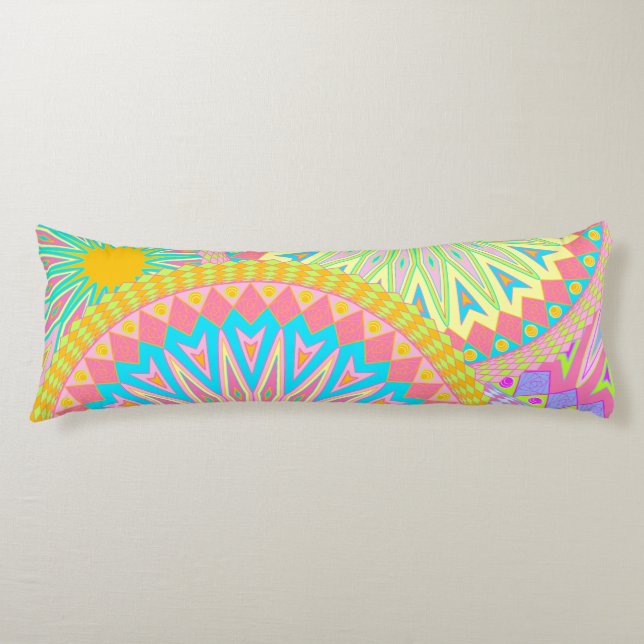 Coussins Longs Mandala superposé rose bleu jaune menthe violet (Devant)