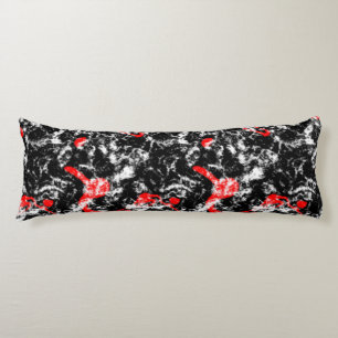 Coussins Longs Marbre Abstrait Rouge, Blanc et Noir