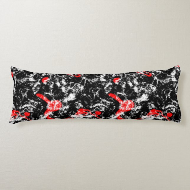 Coussins Longs Marbre Abstrait Rouge, Blanc et Noir (Devant)