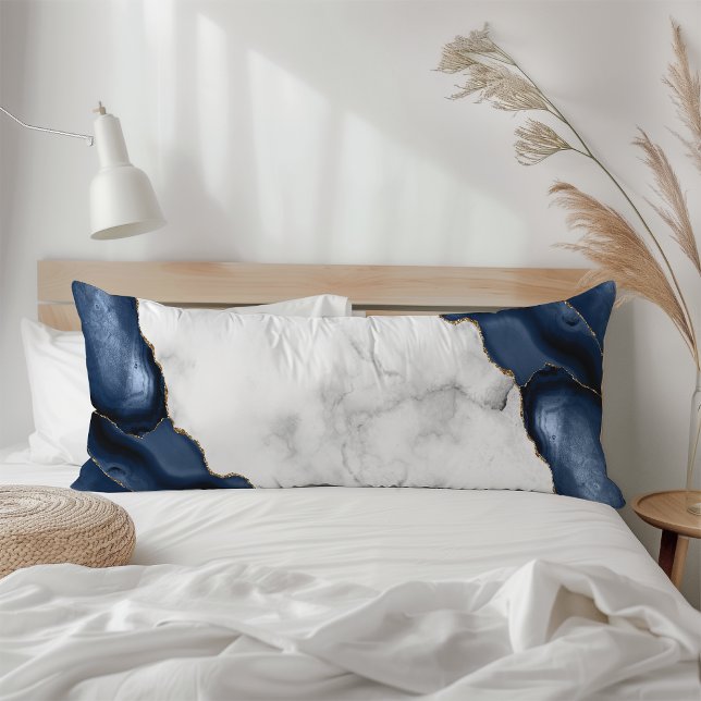 Coussins Longs Marbre blanc Agate Navy Blue dorée (Créateur téléchargé)