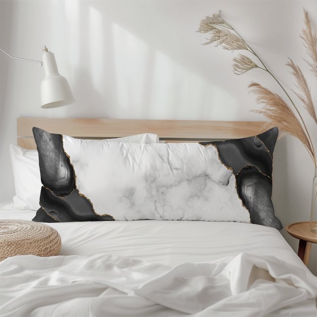 Coussins Longs Marbre Blanc Agate Noire Dorée (Créateur téléchargé)