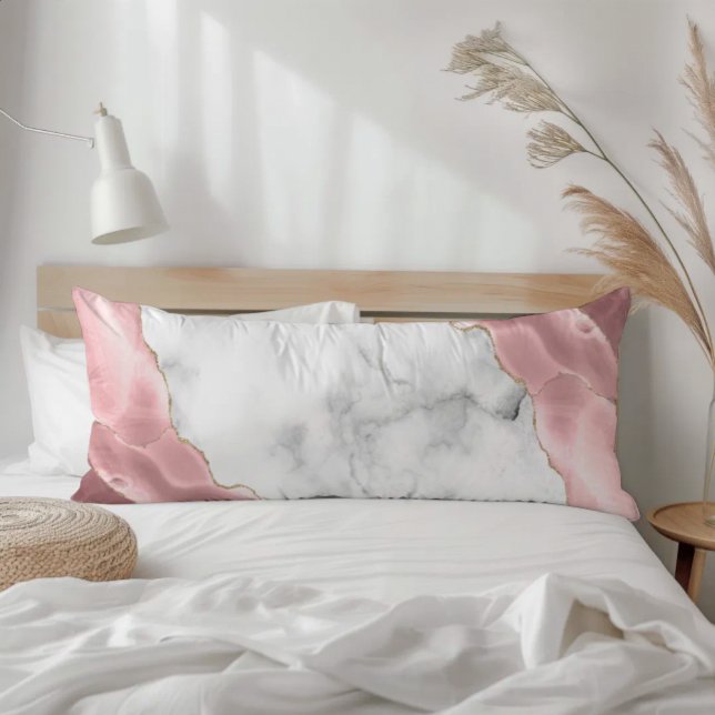 Coussins Longs Marbre blanc agate rose poudré doré (Créateur téléchargé)