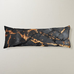Coussins Longs Marbre Noir Élégant avec Veines Dorées Art Moderne