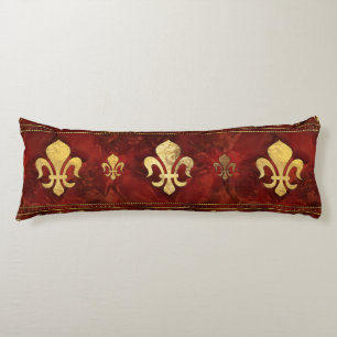 Coussins Longs Marbre rouge et or Fleur de lis