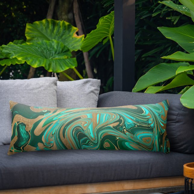 Coussins Longs Marbre vert et or liquide (Emerald Green & Gold Paint Pour Body Pillow)