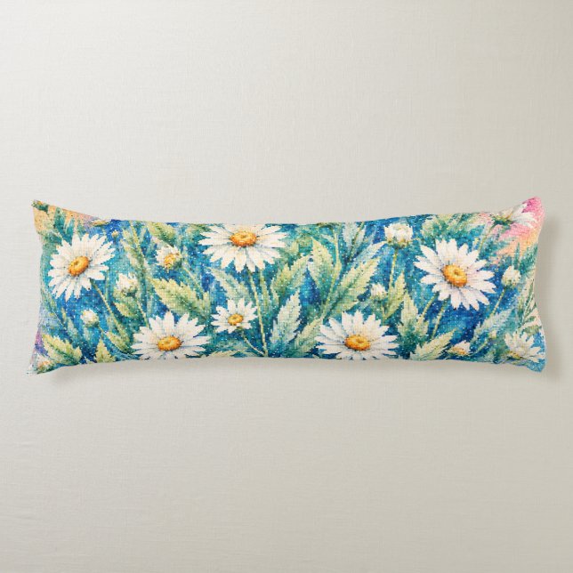 Coussins Longs Marguerite Blanche de Style Géométrique Inspirée d (Devant)