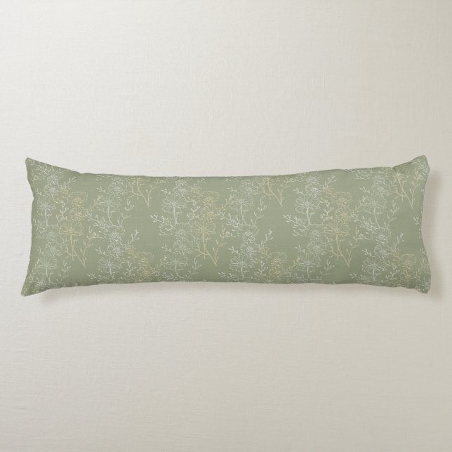 Coussins Longs Marguerites rustiques sur Sage Green, luxe botaniq (Devant)