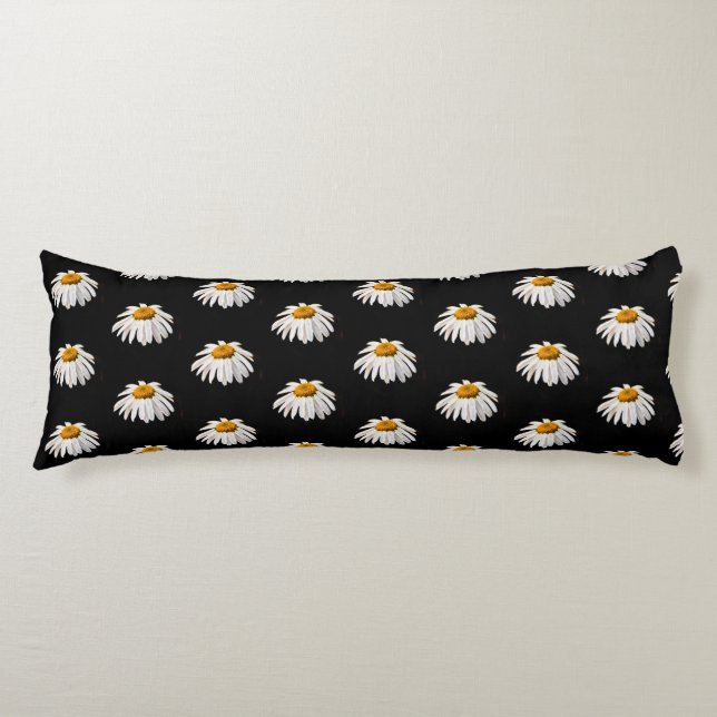Coussins Longs Marguerites sur noir (Devant)