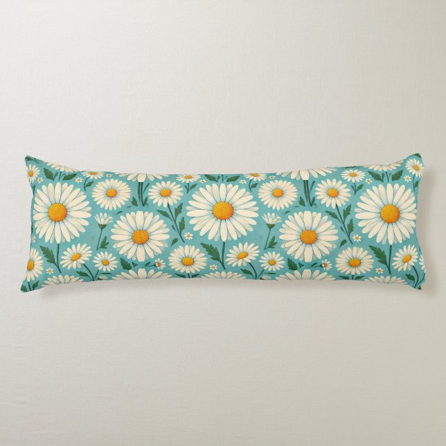 Coussins Longs Marguerites sur un fond bleu doux (Devant)