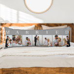 Coussins Longs Mariage Photo Collage 7 Photo Gris Blanc MARIÉ<br><div class="desc">Coussin de corps photo de mariage personnalisé avec MARRIED imprimé en typographie élégante. Le design est composé d'une palette de couleurs neutres en gris et blanc, que vous pouvez modifier pour convenir à votre décor maison. (Message-moi si vous avez besoin d'aide.) Le modèle photo est configuré pour vous pour ajouter...</div>
