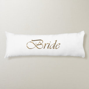Coussins Longs Mariée, écriture or élégant chic blanc