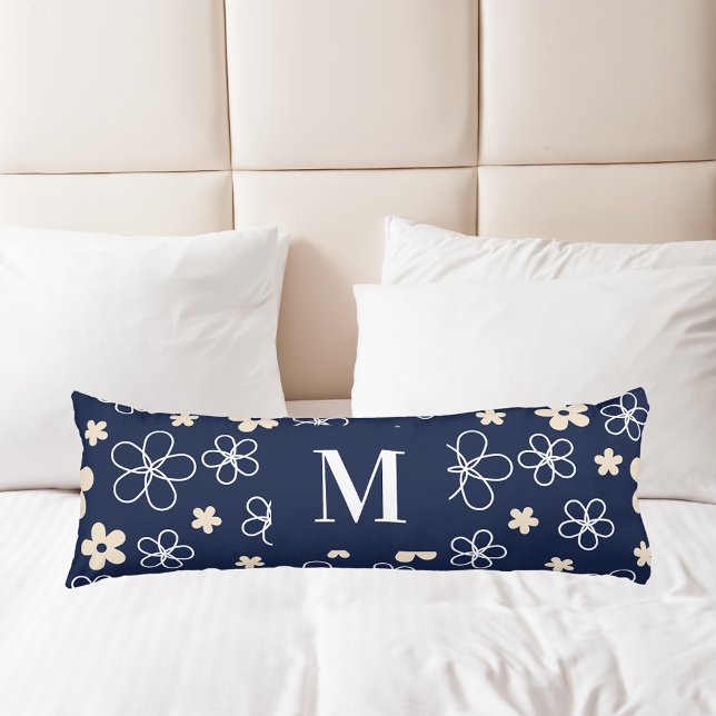 Coussins Longs Marine bleu crème fleur motif rétro (Créateur téléchargé)