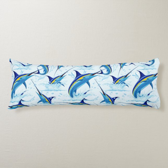 Coussins Longs Marlin Bleu Jaillissant de l'Océan (Devant)