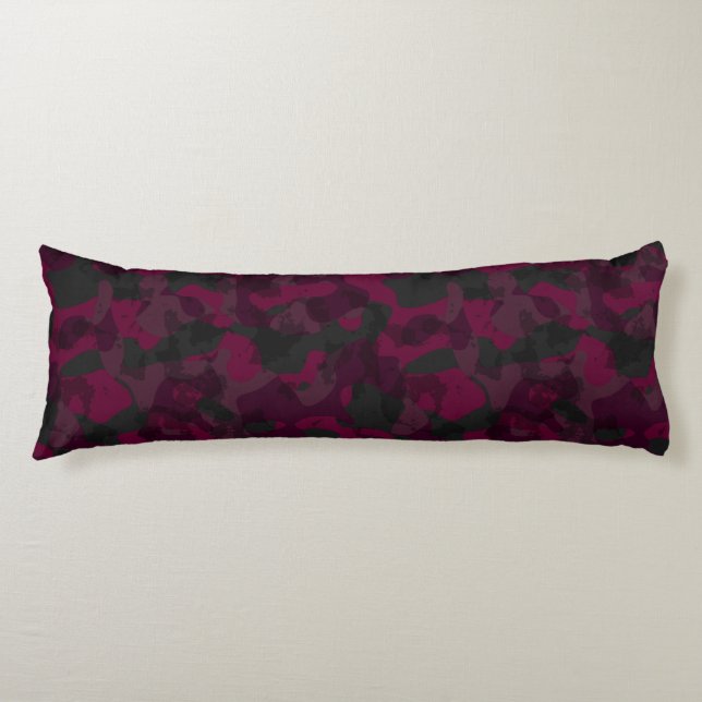 Coussins Longs Marron, mûre et camouflage gris abstrait (Devant)