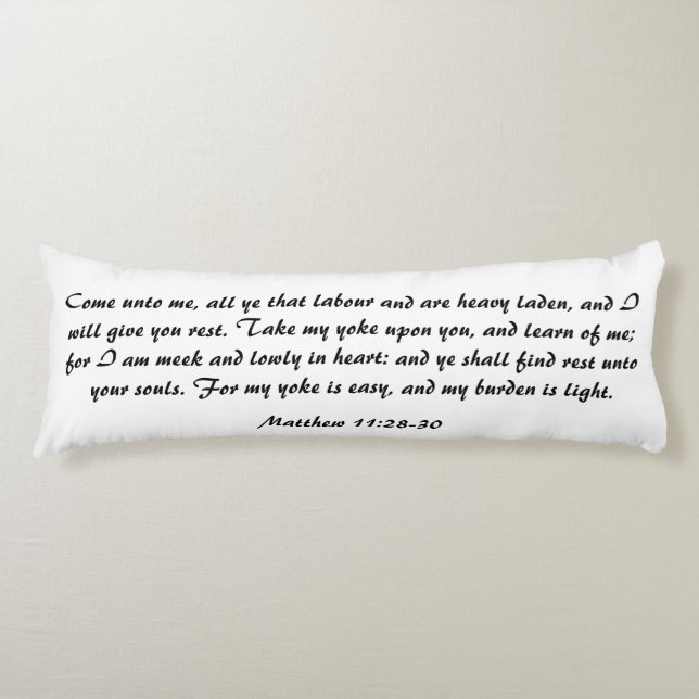 Coussins Longs Matthieu 11:28 Bible Scripture Verse Noir & Blanc (Devant)