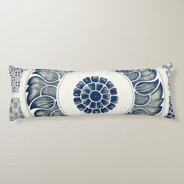 Coussins Longs Médaillon Chinois : Chinoiserie Bleu Indigo (Dos)