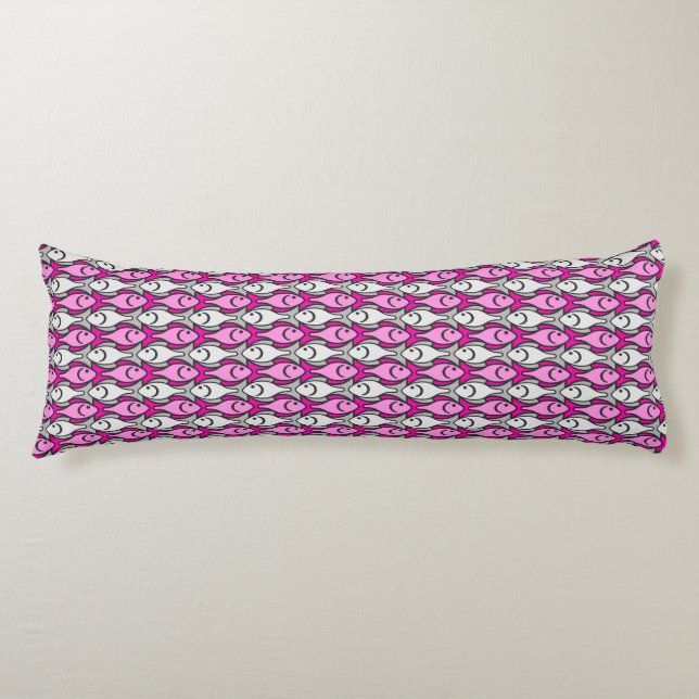 Coussins Longs Mi-siècle Poisson moderne, rose et gris (Devant)
