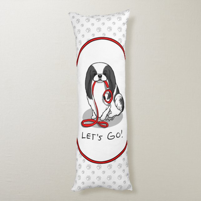 Coussins Longs Mignon Allons-y ! Chien Japonais (noir et blanc 1) (Dos (Vertical))