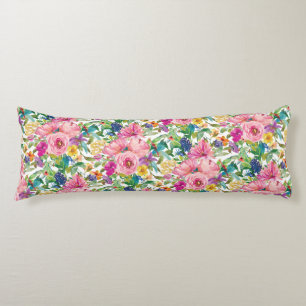 Coussins Longs Mignon rose bleu jaune floral aquarelle