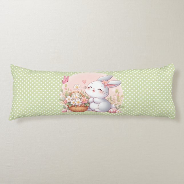 Coussins Longs Mignonne lapin de printemps/Pâques avec oeuf (Devant)