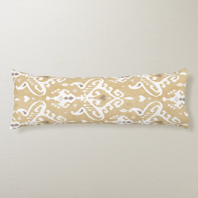 Coussins Longs Mignonne neutre or beige ikat motifs tribaux (Devant)