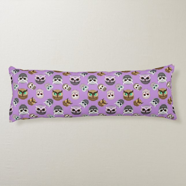 Coussins Longs Mignons hiboux sur fond violet (Dos)
