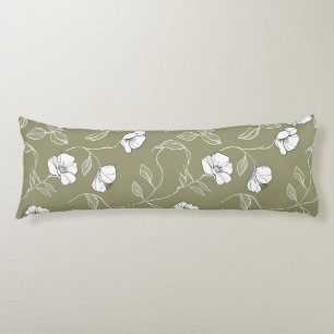 Coussins Longs Minimaliste Floral Ligne Blanche Art Olive Vert