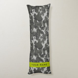 Coussins Longs Modèle de camouflage gris, Votre nom, Personnalise