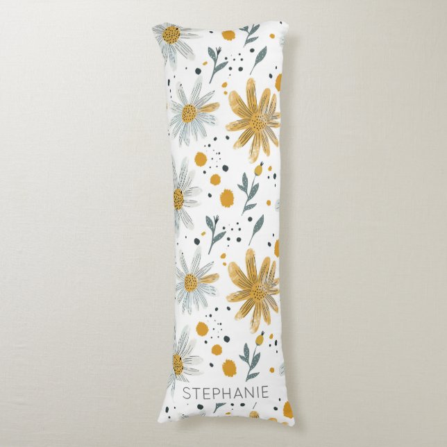 Coussins Longs Modèle floral blanc et jaune (Devant (Vertical))