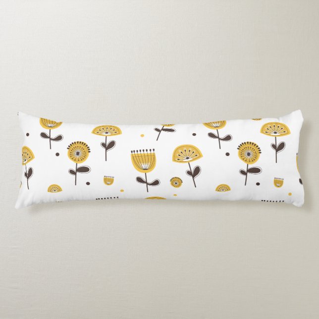 Coussins Longs Modèle Floral Jaune Moderne Du Milieu Du Siècle (Devant)