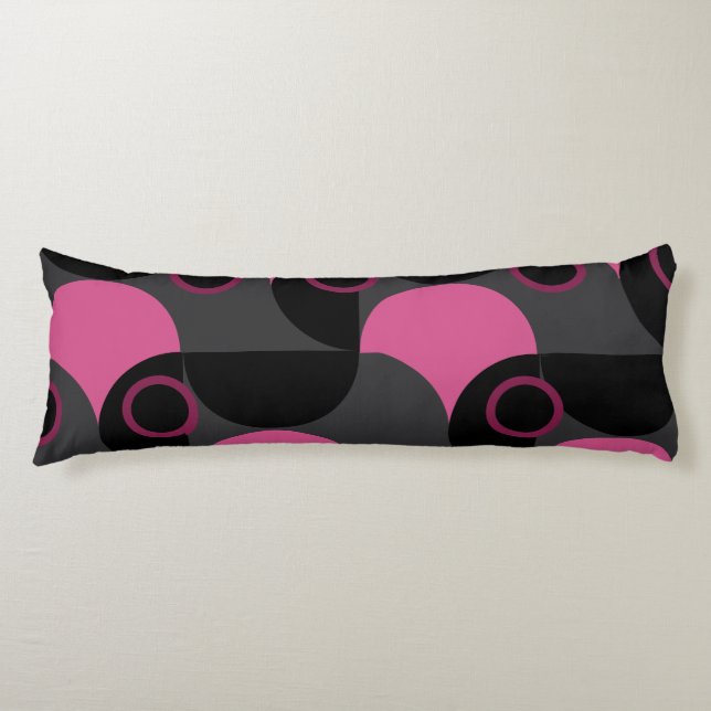 Coussins Longs Moderne du milieu du siècle Rose noir et gris   (Devant)
