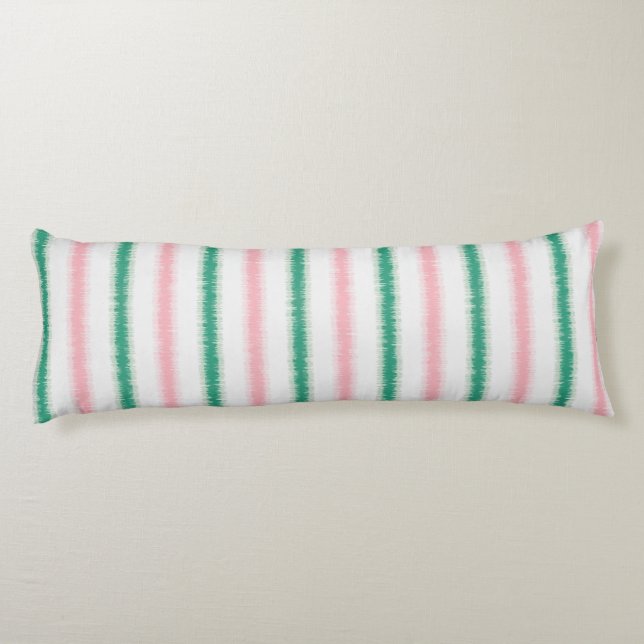 Coussins Longs Moderne motif texturé rose vert ikat rayures (Dos)