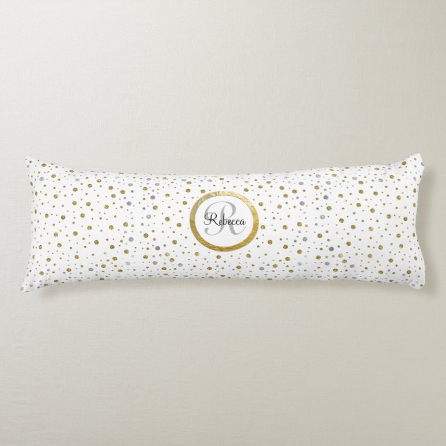 Coussins Longs Monogram Gold Leaf Print Silver Confetti (Devant)