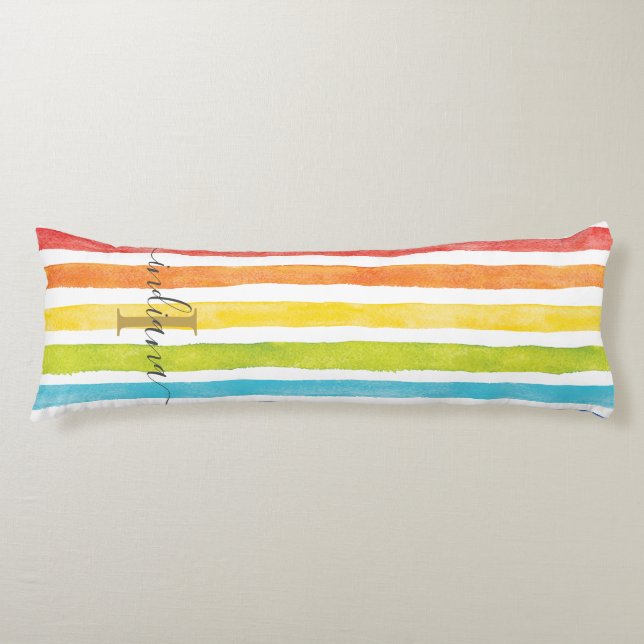 Coussins Longs Monogramme arc-en-ciel Nom Initial Personnalisé Co (Devant)