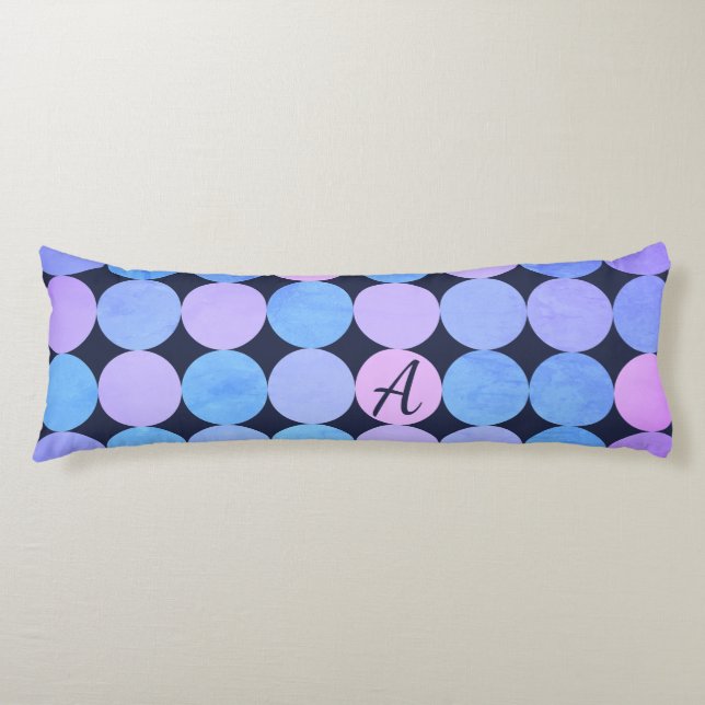 Coussins Longs Monogramme bleu pourpre et rose des cercles (Devant)
