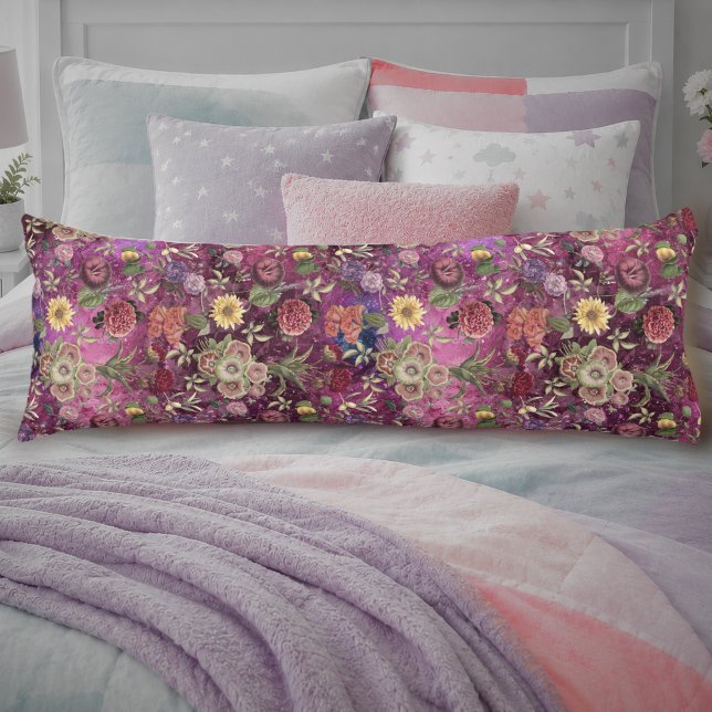 Coussins Longs Monogramme botanique aquarelle rose chic violet (Créateur téléchargé)