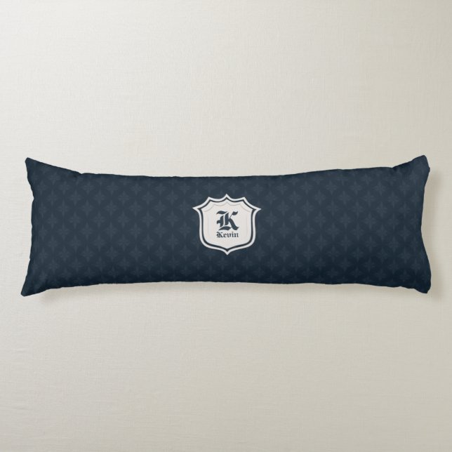 Coussins Longs Monogramme classique profond de coutume de marine (Devant)