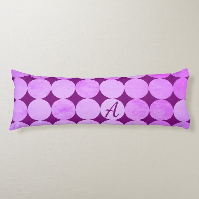 Coussins Longs Monogramme de cercles violets, magenta et roses (Devant)