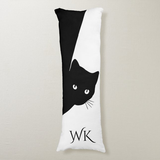 Coussins Longs Monogramme de chat noir rusé (Devant (Vertical))