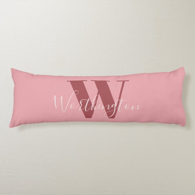 Coussins Longs Monogramme de fille et nom rose roux (Devant)