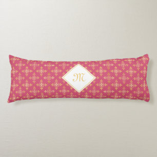 Coussins Longs Monogramme de luxe rose et or Quatre Floral