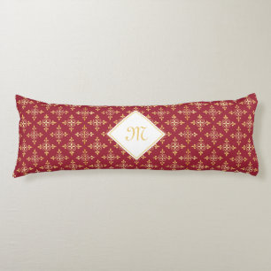 Coussins Longs Monogramme de luxe Rouge et Or Quatre Floral