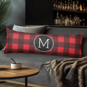 Coussins Longs Monogramme de Motif de buffle rouge et noir rustiq