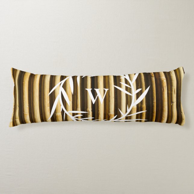 Coussins Longs Monogramme en bambou rustique Lignes verticales Mo (Devant)