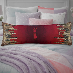 Coussins Longs Monogramme gouttes de paillettes rouge noir et or