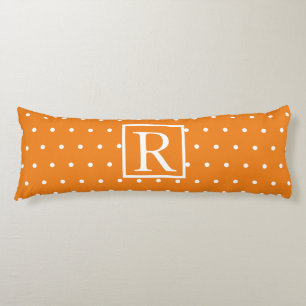 Coussins Longs Monogramme Initial Orange White Pois Cute