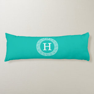Coussins Longs Monogramme initial turquoise Wht Key grecque