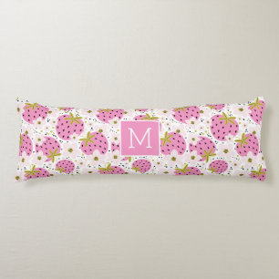 Coussins Longs Monogramme personnalisé de fraises roses